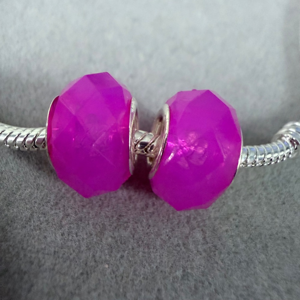 Set of 2 Hot Magenta Pink European Charms fits PANDORA - Picture 2 of 7